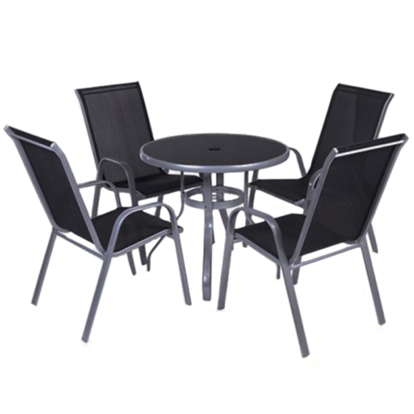 Baštenska garnitura Como – 4 stolice i sto sa staklom – Crna
